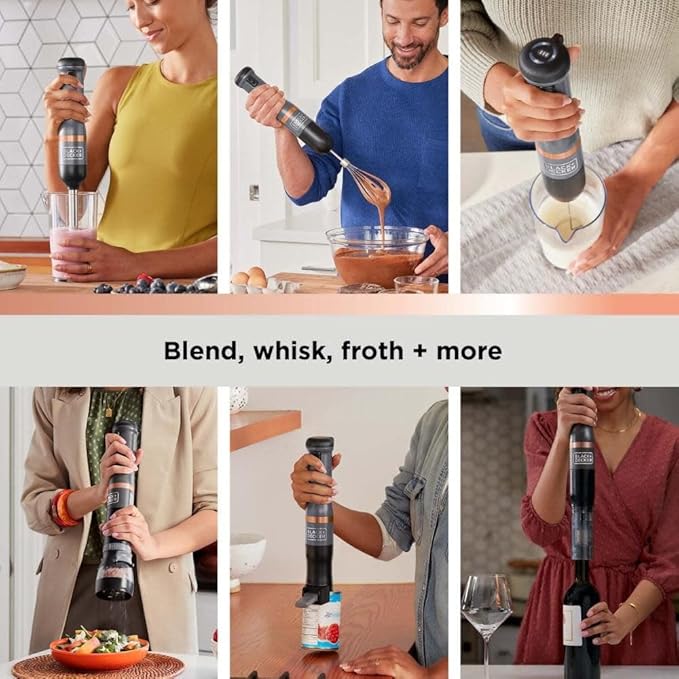 BLACK+DECKER Kitchen Wand Cordless Immersion Blender 6 in 1 Multi Tool Set Hand Blender with Charging Dock Grey (BCKM1016KS01)