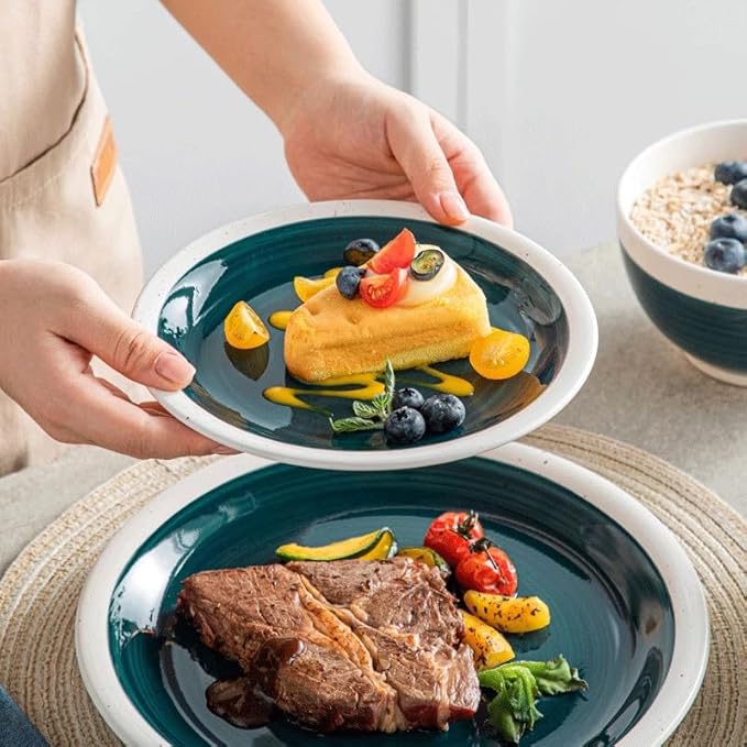16 Piece Color Stoneware Tableware Set with Dinner Dessert Plate Cereal Pasta Bowl for 4 Person