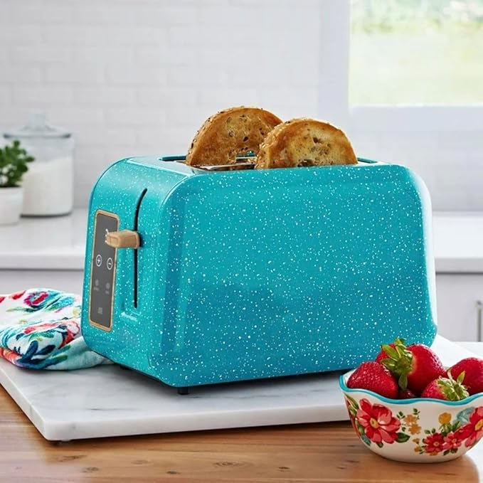 P. W Digital 2-Slice Toaster Speckle – 6 Shade Settings LED Display Extra-Wide Slots (Teal Speckle)