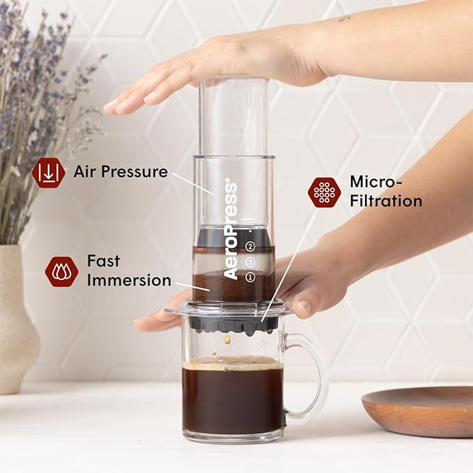 AeroPress Clear Coffee Press - All-in-One French Press Pour-Over &amp Espresso Style Manual Brewer 2 Min Brew for Less Bitterness More Flavor Small Portable Coffee Maker Travel &amp Camping