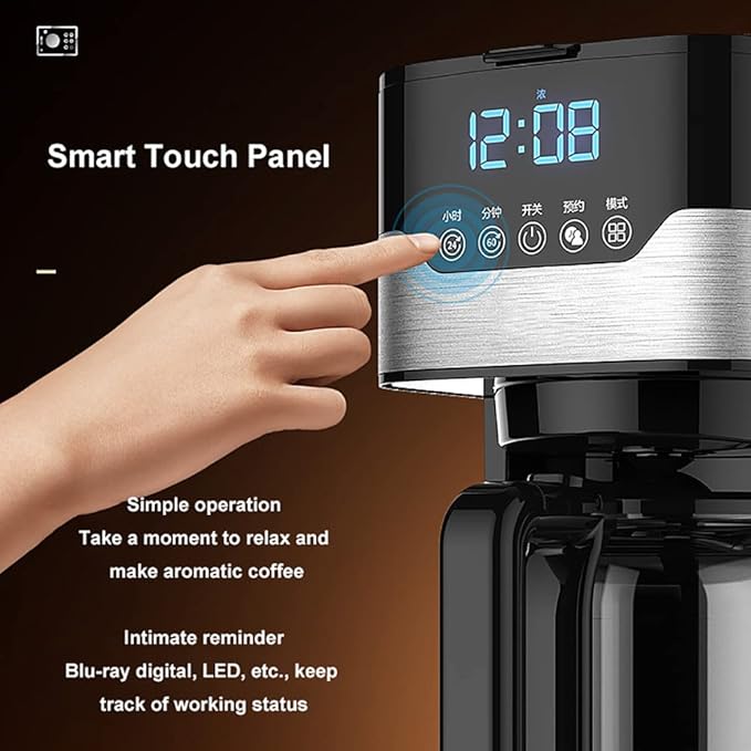 Filter Coffee Machine Home Stainless Steel Coffee Tea Pot 1.5 L Capacity 24-Hour Programmable Brewing Coffee Maker with 3 Brew Strength ControlTouch Screen