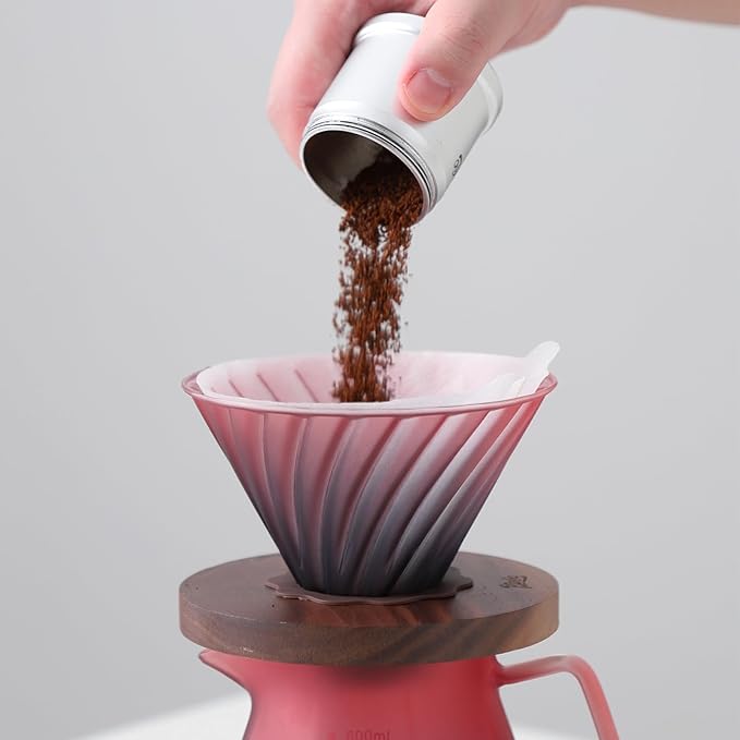 Bincoo Pour Over Coffee Maker Set - Borosilicate Glass Dripper with Walnut Handle &amp Glass Lid 50 pcs Paper Filters Included