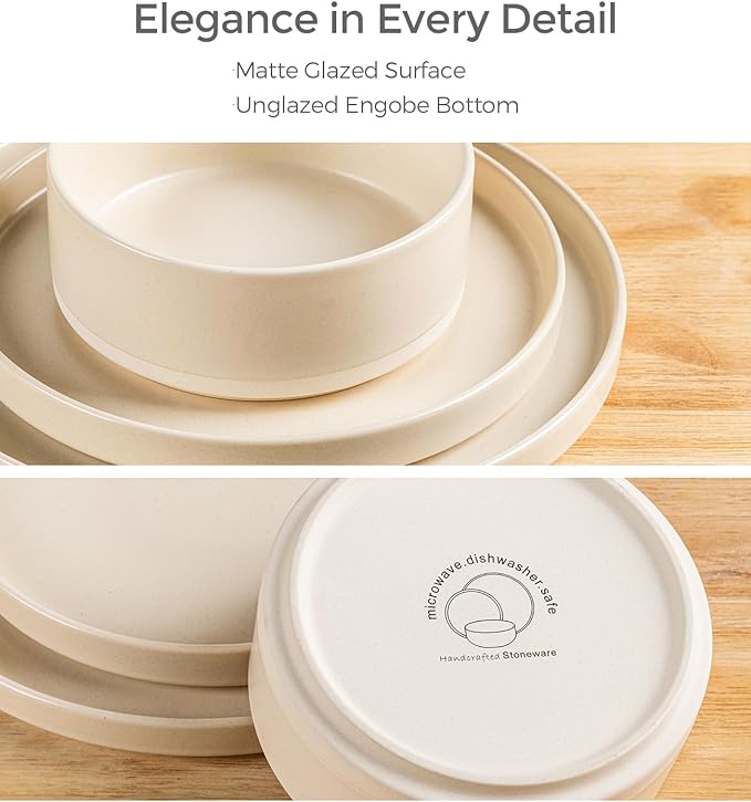 TheTerra Ceramic Dinnerware Sets for 8 24 Pieces Handmade Reactive Glaze Plates and Bowls Set Scratch Resistant Dish Set Oven &amp Microwave &amp Dishwasher Safe Matte White