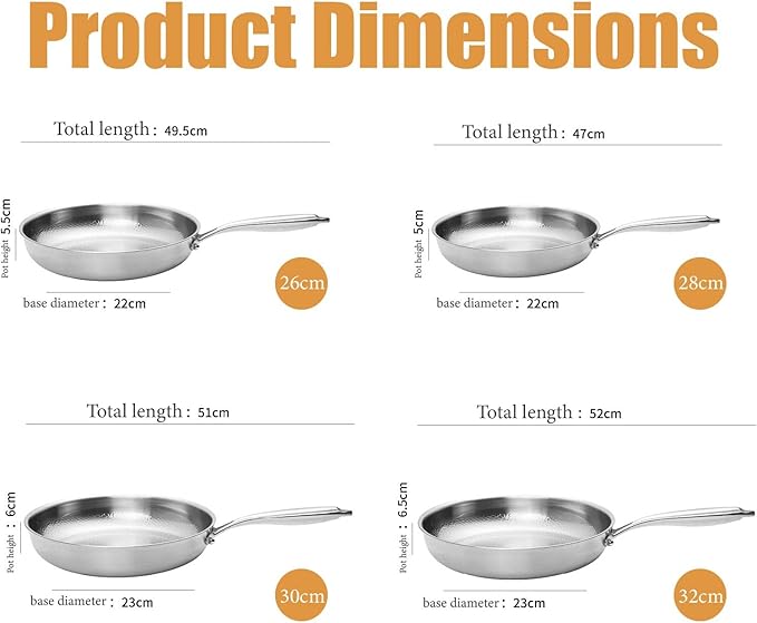 Titanium Frying Pan Titanium Hammered Cookware Set Pro Pure Titanium Frying Cookware Pan With Lid For Cooking Suitable For All Stovetops No Coating | Non-Stick (With lid 12.6in)