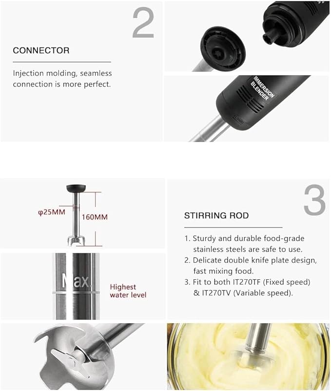 Commercial Hand BlenderHeavy Duty Kitchen Commercial Stick Blender Electric160mm Shaft Constant Speed for Mixing Large Volumes of Soups Sauce