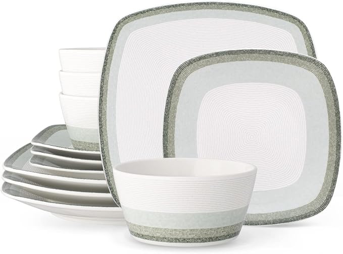 Noritake Colorscapes Layers Sage 12-Piece Square Dinnerware Set Service for 4