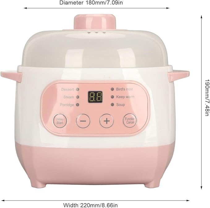 1L Electric Stew Pot 200W Versatile Cooker with Anti Dry Burn Intelligent Reservation Compact Size for Porridge Rice Soup Cooker (US Plug 110V)
