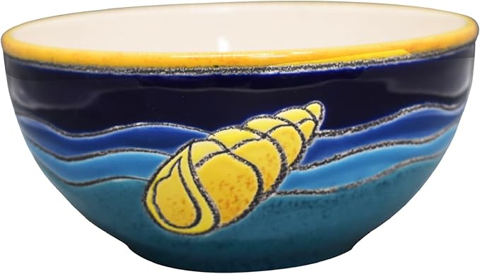 Artesa Vega Caribe Coastal Dinnerware Set Turquoise and Navy Blue with Gold Trim Handmade &amp Hand-Painted Ceramic 6-Piece Place Setting Seashell Design Microwave Safe