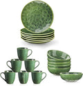 Vicrays 18-Piece Ceramic Dinnerware Set Service for 6 Includes 6 Dessert Plates 32oz Pasta Bowls 12oz Coffee Mug Set Microwave Oven and Dishwasher Safe