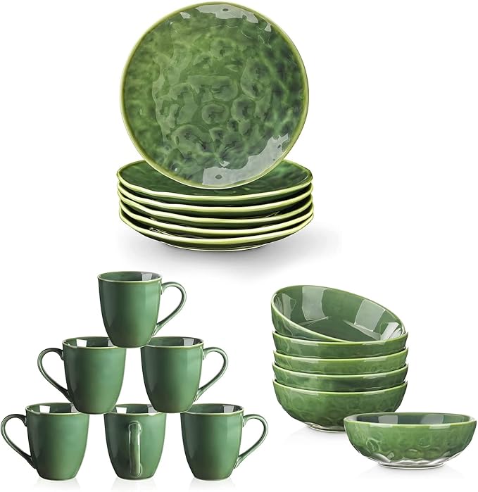 Vicrays 18-Piece Ceramic Dinnerware Set Service for 6 Includes 6 Dessert Plates 32oz Pasta Bowls 12oz Coffee Mug Set Microwave Oven and Dishwasher Safe