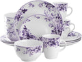 Traditional Purple Rose 16 Piece Stoneware Dinnerware Set (Purple)