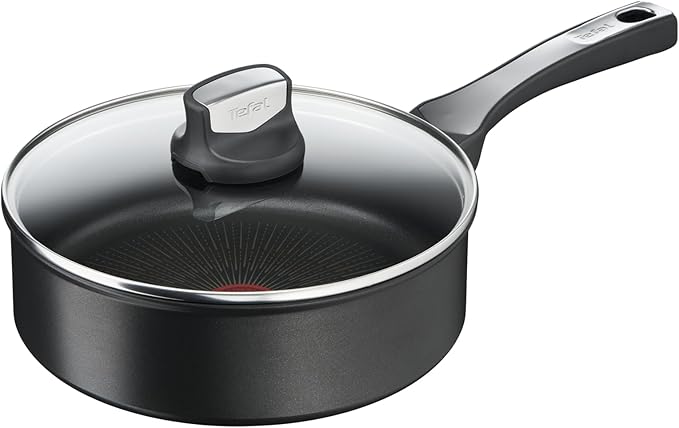 Tefal Unlimited On Premium Cookware 24 cm Saute Pan UK’s Longest Lasting Non-stick Frying Pan Heat Indicator Induction Hob Compatible Dishwasher Safe Aluminium black G25932AZ