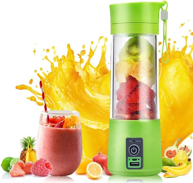 Portable USB Electric Fruit Juice Blender Deluxe Version with 6 Blades (Green)