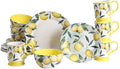 Bico Lemon Dreams Ceramic 16 pcs Dinnerware Set Service for 4 Inclusive of 11 inch Dinner Plates 8.75 inch Salad Plates 26oz Cereal Bowls and Mugs for Party Microwave &amp Dishwasher Safe