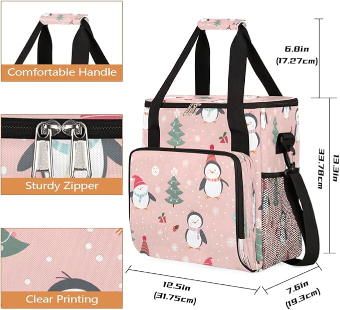 Christmas (584) Coffee Maker Carring Bag Travel Carrying Storage Tote Bag Compatible with Keurig K-Mini or K-Mini Plus Portable Single Serve Coffee Brewer Case with Pockets for K-cup Pods
