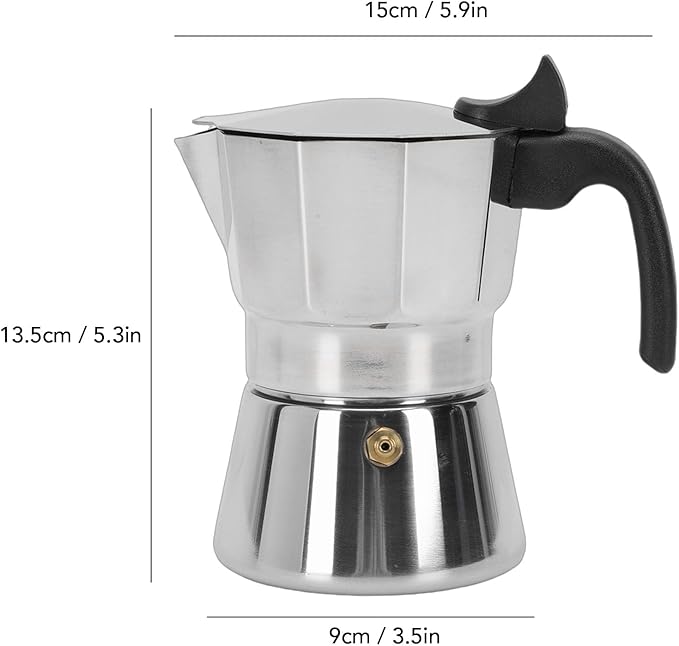 Pssopp Italian Coffee Machine 304 Stainless Steel Easy Extraction Stunning Octagonal Design Stovetop Coffee Maker for Travel Kitchen (3 Cups 150ML)