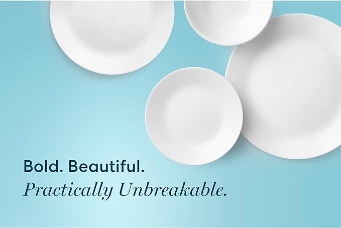 Corelle Vitrelle 38-Piece Service for 12 Dinnerware Set Triple Layer Glass and Chip Resistant Lightweight Round Plates and Bowls Set Winter Frost White