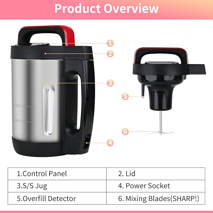 2L Soup Maker Makes 2-6 Servings LCD Touch Control Panel Stainless Steel Blender &amp Heater 800W for Soups Smoothies Sauces — Smart Kitchen Appliance for Homemade Soup