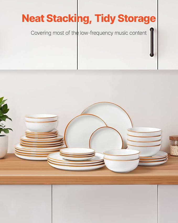 VEVOR Dinnerware Set Service for 8 (32 PCS) Round Plates and Bowls Sets Scratch Resistant Ceramic Dinner Ware Dishwasher and Microwave Suitable Kitchen Dish for Dessert Salad Soup Pasta White