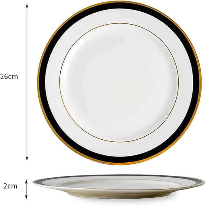 Dinnerware Set service for 6Lightweight Round Plates Bone China Dinnerware SetsSteak Dinner Plates Dish Set (24Pcs) a beautiful giftPaired with black and gold decorative edges