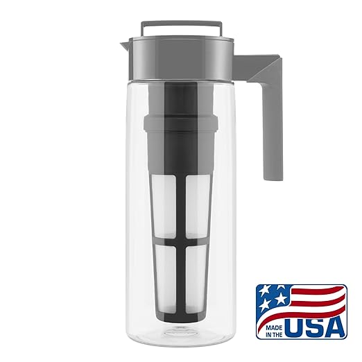 Takeya Tritan Cold Brew Coffee Maker - Airtight Pitcher with Leak-Free Lid - BPA-Free Cold Brew Maker with Silicone Handle - Dishwasher-Safe Pitcher for Homemade Cold Brew - 2 Quart Stone