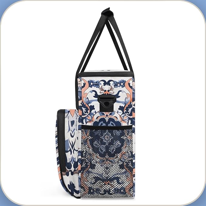Botanic Flower Coffee Maker Carrying Bag Ethnic Floral Travel Storage Bag Compatible with K-Mini or K-Mini Plus Single Serve Coffee Brewer Carrying Case with Multiple Pockets &amp Shoulder Strap