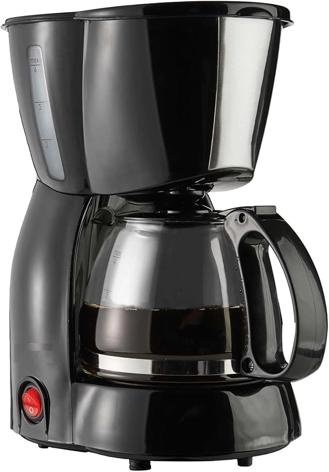 4 Cup Coffee Maker with Glass Carafe – Compact Drip Brewer with Reusable Filter Warming Plate BPA-Free Design Black White and Blue (Black)