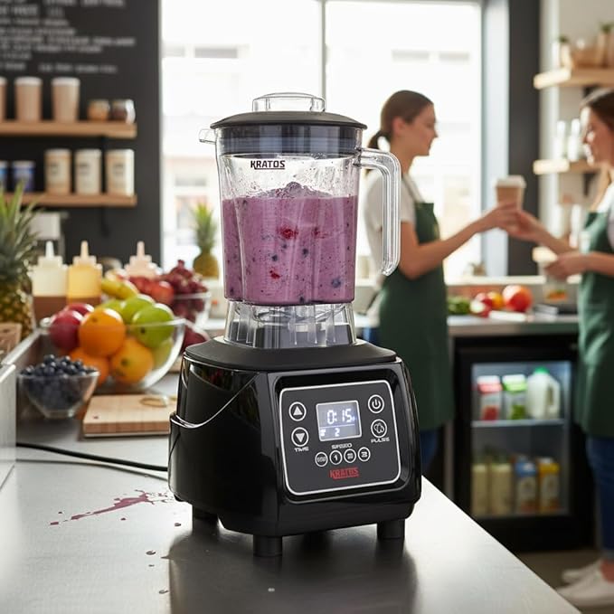 Kratos Commercial 3.5HP Blender Touchpad Controls with Timer Pulse Feature 48 oz. Jar 120V 1800W NEMA 5-15P Plug Black Countertop Professional Blender (29B-008)