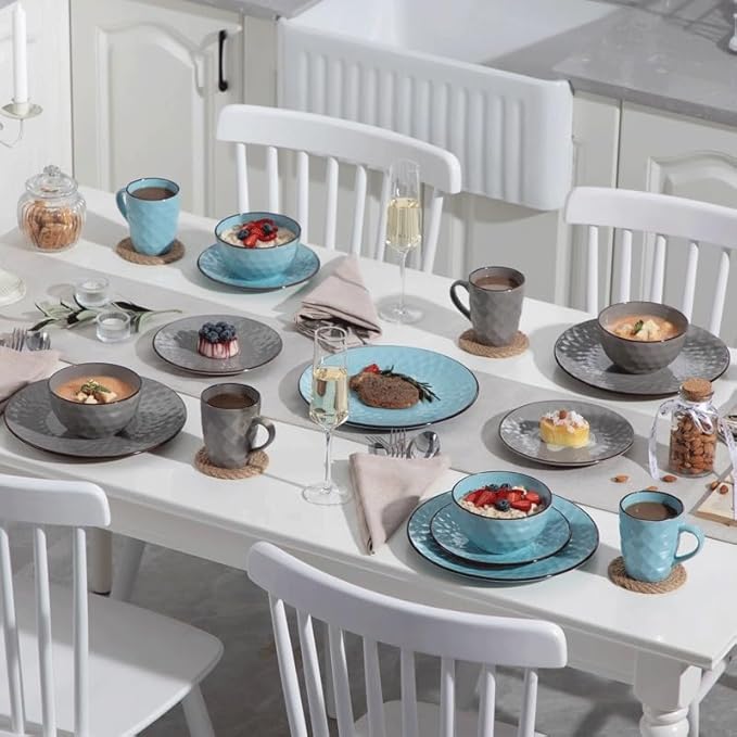 16 Stoneware Dinnerware Set with Dinner Plate Dessert Bowl Mug Tableware