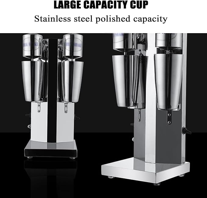 Electric Double-head Milk Shaker Machine Commercial Milkshake Maker Machine Drinks Mixer Speed 18000W/min Base Height 50mm for Protein Shakes and Mixing Cocktail
