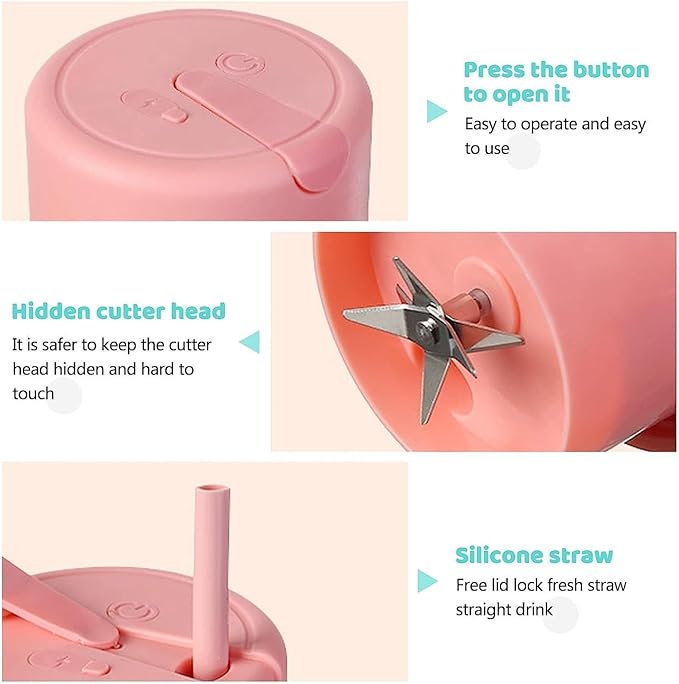 Portable Blender 420ML USB Rechargeable Juicer Cup with Handle Mini Fruit Mixer for Travel Office Outdoor (Pink)