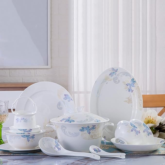 Ceramic Dinnerware Set Retro Style Beautiful Blue and White Porcelain Combination Set for Household Dinner Wedding Hotel Christmas