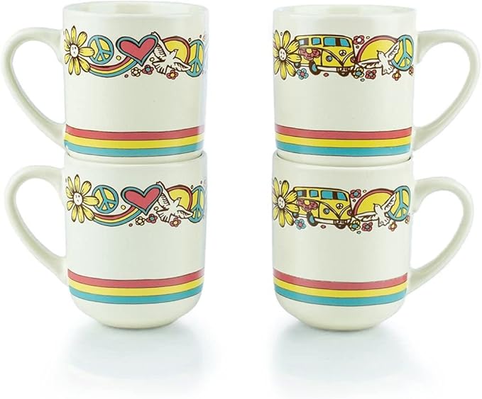 Everything Kitchens Modern Flat 16-Piece Dinnerware Set | Peace &amp Love (15oz Mugs (Set of 4))