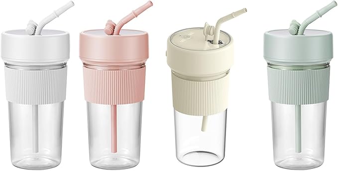 Small Portable Blender with Straw Electric Juicer Fruit Mixers Rechargeable Blender Small Juicer for Indoor Outdoor Portable Electric Juicer (Pink)