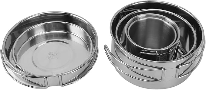 Pilipane Portable Cookware Set Stainless Steel Multifunctional Efficient Heating Lightweight Easy to Clean for Camping Hiking Outdoor Activities 6PCS Set