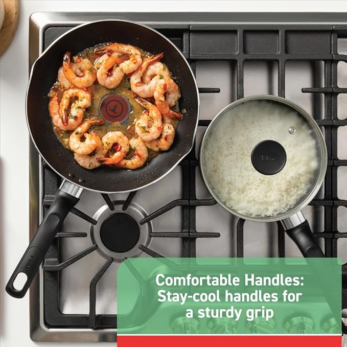 T-fal Specialty Nonstick Fry Pan Set 3 Piece 8 9.5 11 Inch Oven Broiler Safe 350F Cookware Pots and Pans Set Non Stick Kitchen Frying Pans Skillets Durable Dishwasher Black
