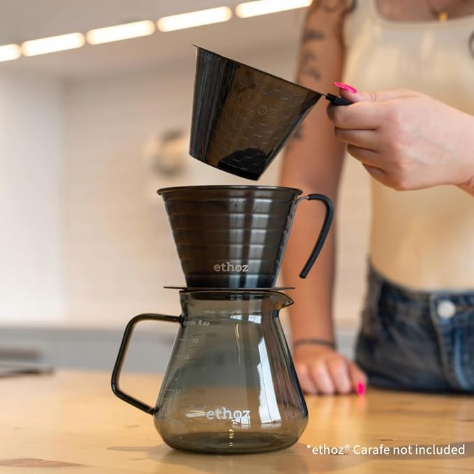 Ethoz® by Planetary Design Pour Over Coffee Maker – Sustainable Stainless Steel Filter Convex Bottom for Even Extraction Reusable Design