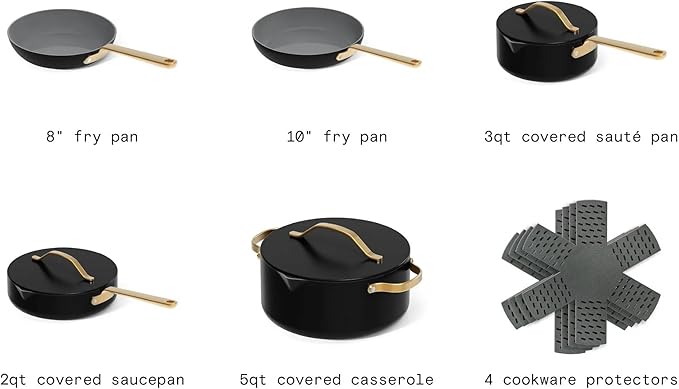 Nonstick Ceramic Cookware Set (12 Piece) Pots Frying Pans Lids and Kitchen Storage Oven Safe Pan Set &amp Compatible with All Stovetops - (Black Sesame)
