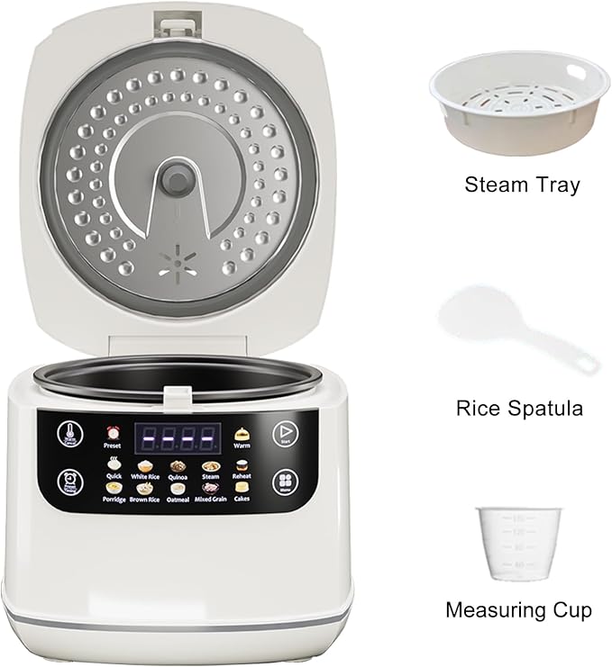 Portable Digital Rice Cooker 6-Cup (Uncooked)/12-Cup (Cooked) Small Rice Maker with Steaming Basket Mini Rice Cooker with 2L Removable Nonstick Inner Pot 10 Menu Options Auto Keep Warm 24 Hour De