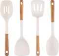 Silicone Kitchen Utensils Set of 4 Large Non-Stick Cooking Utensil Set w Wooden Handle Food Grade Heat Resistance Turner Spoon Silicone Cooking Kitchen Gadgets BPA Free for Nonstick Cookware