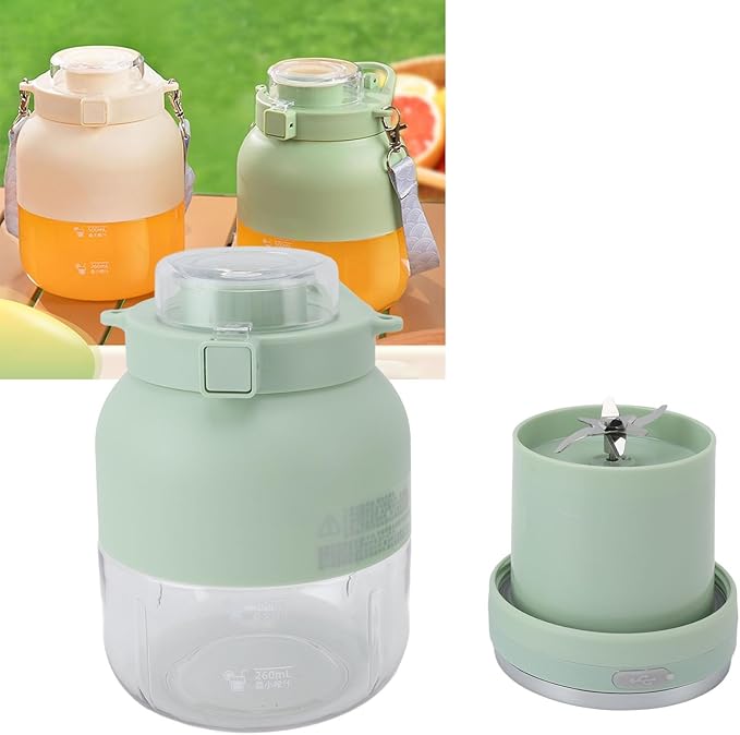 Electric Juicer Mini Portable Blender Cup with Dual Lid USB Charging Lock Leak for Outdoor Sports Water Bottle (Light Green)