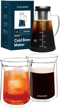 Airtight Cold Brew Iced Coffee Maker 1.0L with Double Wall Single Lip Insulated Glass Cup