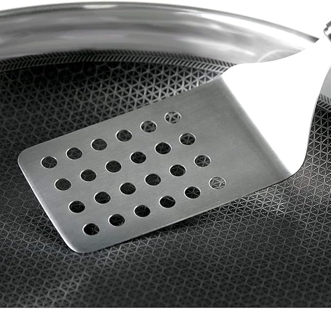 Cooking Pot Mesh Wok pan with Scratch-Resistant mesh Coating Suitable for All Types of stoves Including Induction stoves Stainless Steel