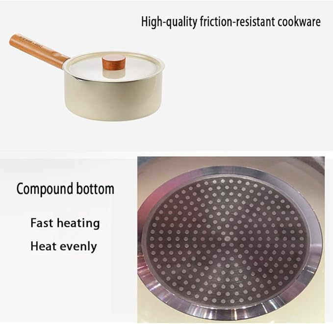 Cookware Set Flat-Beneath Non-Stick Pan with Lid Wooden Handle Aluminum Three-Piece Set Suitable for Gas Stove and Induction Cooker Easy to Clean Pot Set