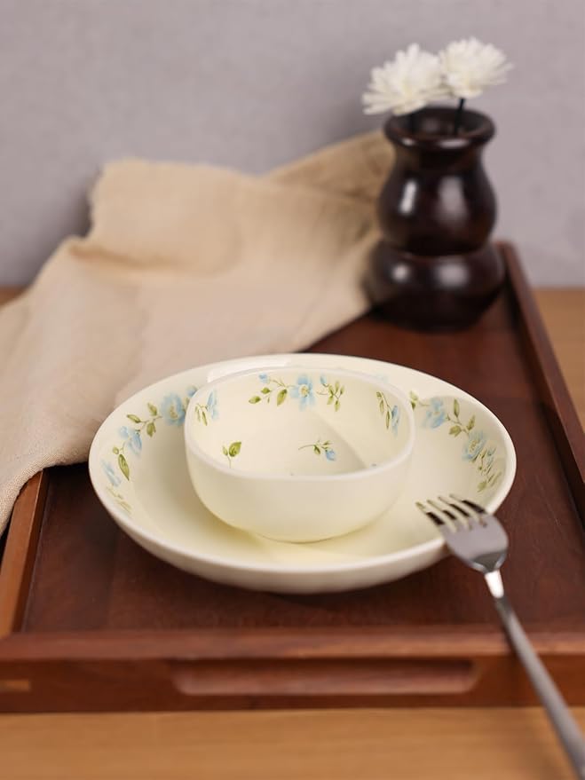 GDCZ Dishes and Plates 4-Piece Dinnerware Set Round Plates and Bowls Set Microwave &amp Dishwasher Safe Easy to Clean