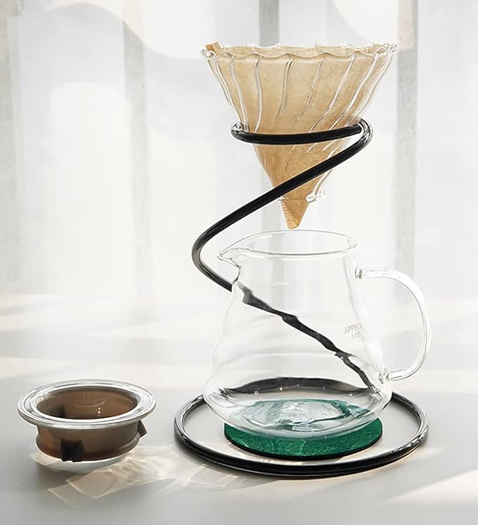 Pour Over Coffee Maker Set – Includes Glass Coffee Dripper Metal Dripper Stand Heat Resistance 600ml Coffee Server and 40 Count Paper Coffee Filters 4 in 1 Set for Home or Office (Black Set)