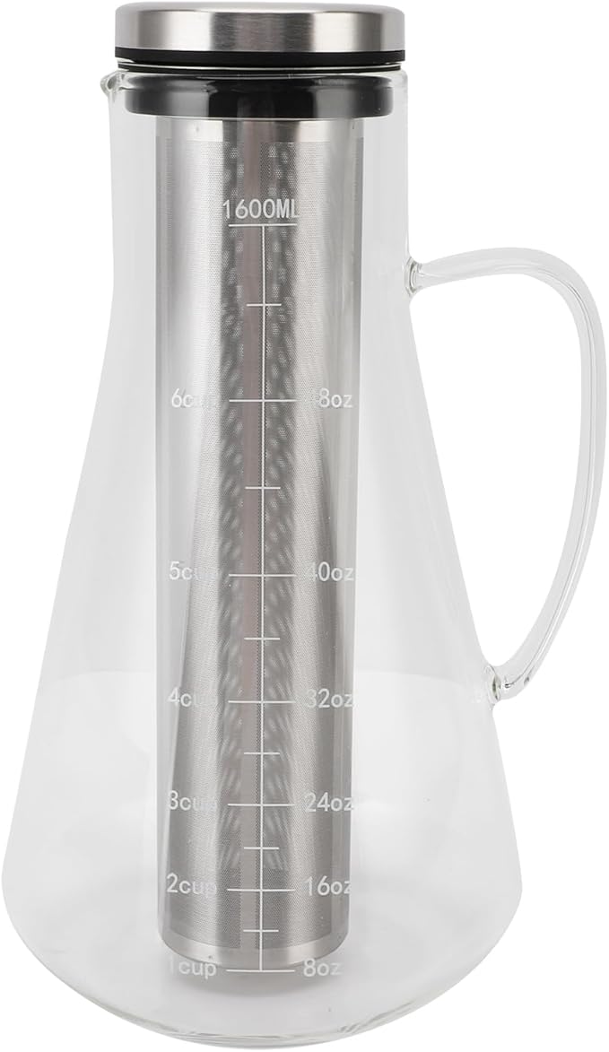 ZJchao Cold Brew Coffee Maker with Scale 1600ML Premium Stainless Steel Filter Temperature Proof Ergonomic Handle Glass Iced Coffee Brewer for Home Office
