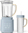 PowerExact Blender PrecisionSense Tech 3 Speeds 4 Presets 50oz BPA-Free Jar 20oz To-Go Cup No Drippy Sippy Lid Auto-Clean Dishwasher Safe Ice Crush &amp Smoothies (Cornflower Blue)