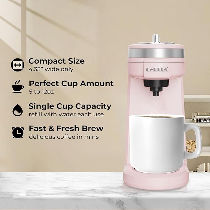 CHULUX Mini Coffee Maker for K Capsule Single Serve Coffee Maker for One Cup Americano Lightweight Pod Coffee Machine Dusty Rose