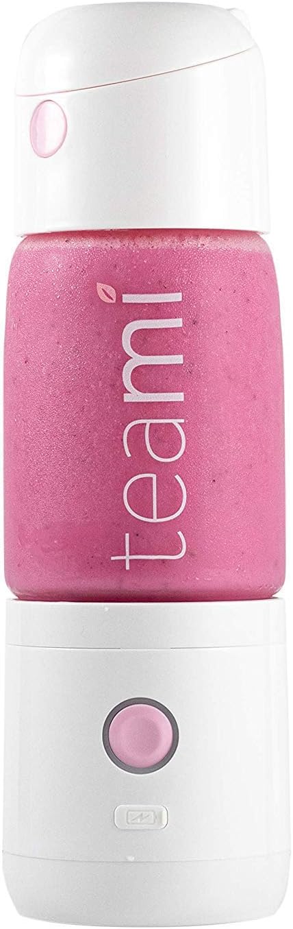 Teami MIXit Portable Blender 2.0 - USB Rechargeable 18.6oz GLASS - Use at the Office or Gym - 30 Seconds for Smoothies and Protein Shakes Personal Blender with 6 Powerful Blades (Baby Pink)